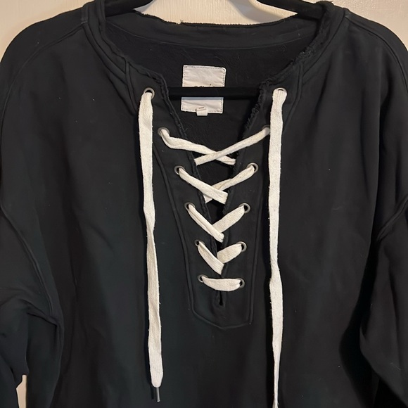 Aerie Black Lace Up Sweatshirt - Picture 2 of 3